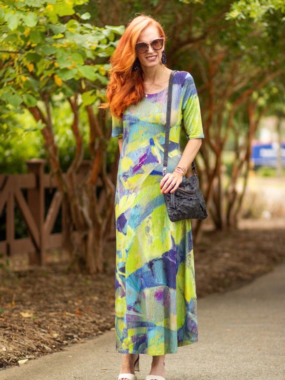 Soft Surroundings Green Blue Purple Abstract Print Maxi Dress Size Large